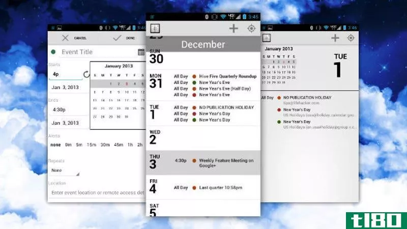 android的agenda为您提供了一个干净的、最简的所有约会和日历视图