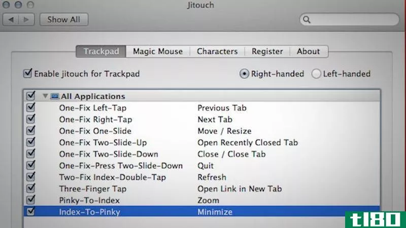 jitouch定制mac的触控板手势，以启动应用程序、执行操作等