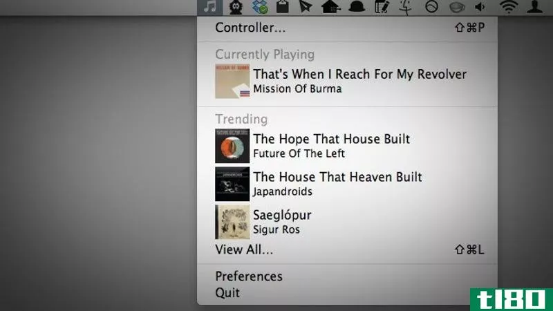 audiozue是一个菜单栏应用程序，可以控制音乐、显示流行歌曲等