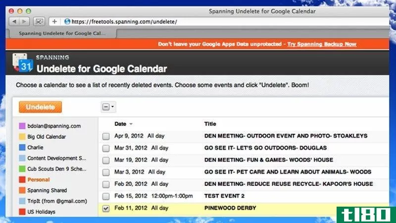 Illustration for article titled Spanning Undelete Rescues Google Apps Calendar Events