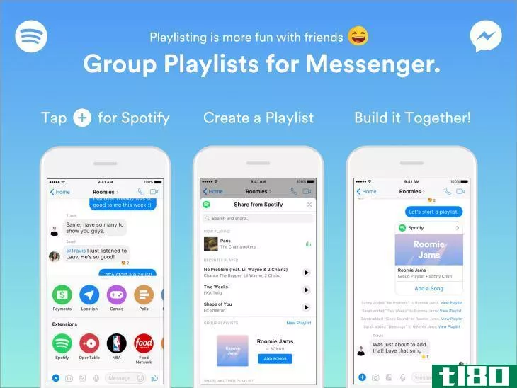 现在，您可以在facebook messenger中与好友建立共享的spotify播放列表