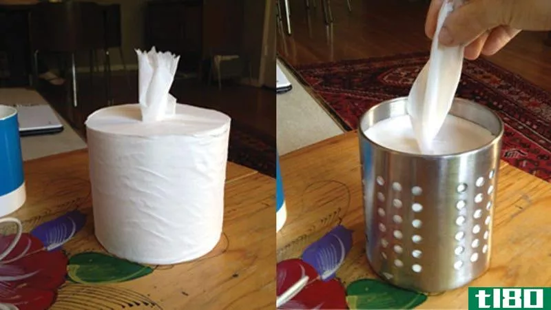 取下管子并向上拉：你的卫生纸卷现在是一盒纸巾