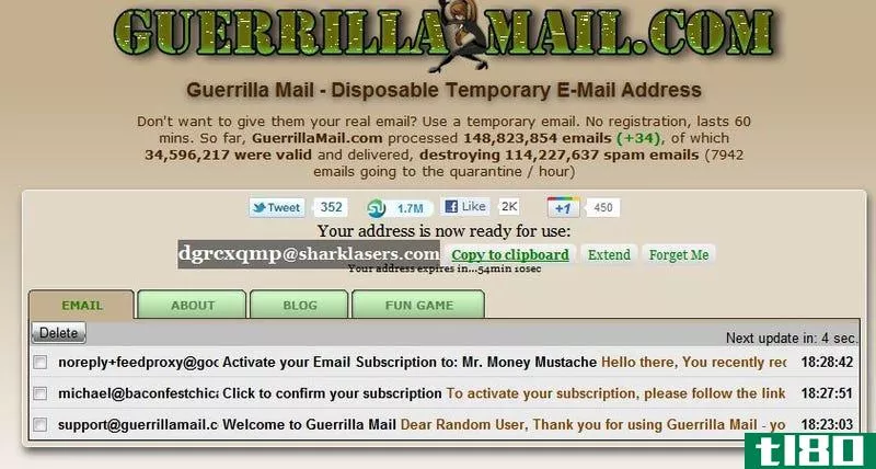 使用guerrilla mail获得一小时免费电子邮件地址