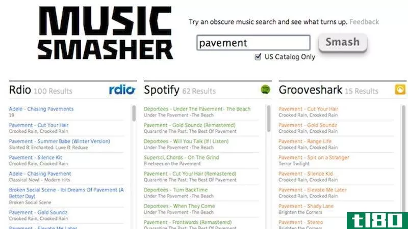 music smasher搜索rdio、spotify、grooveshark等的曲目