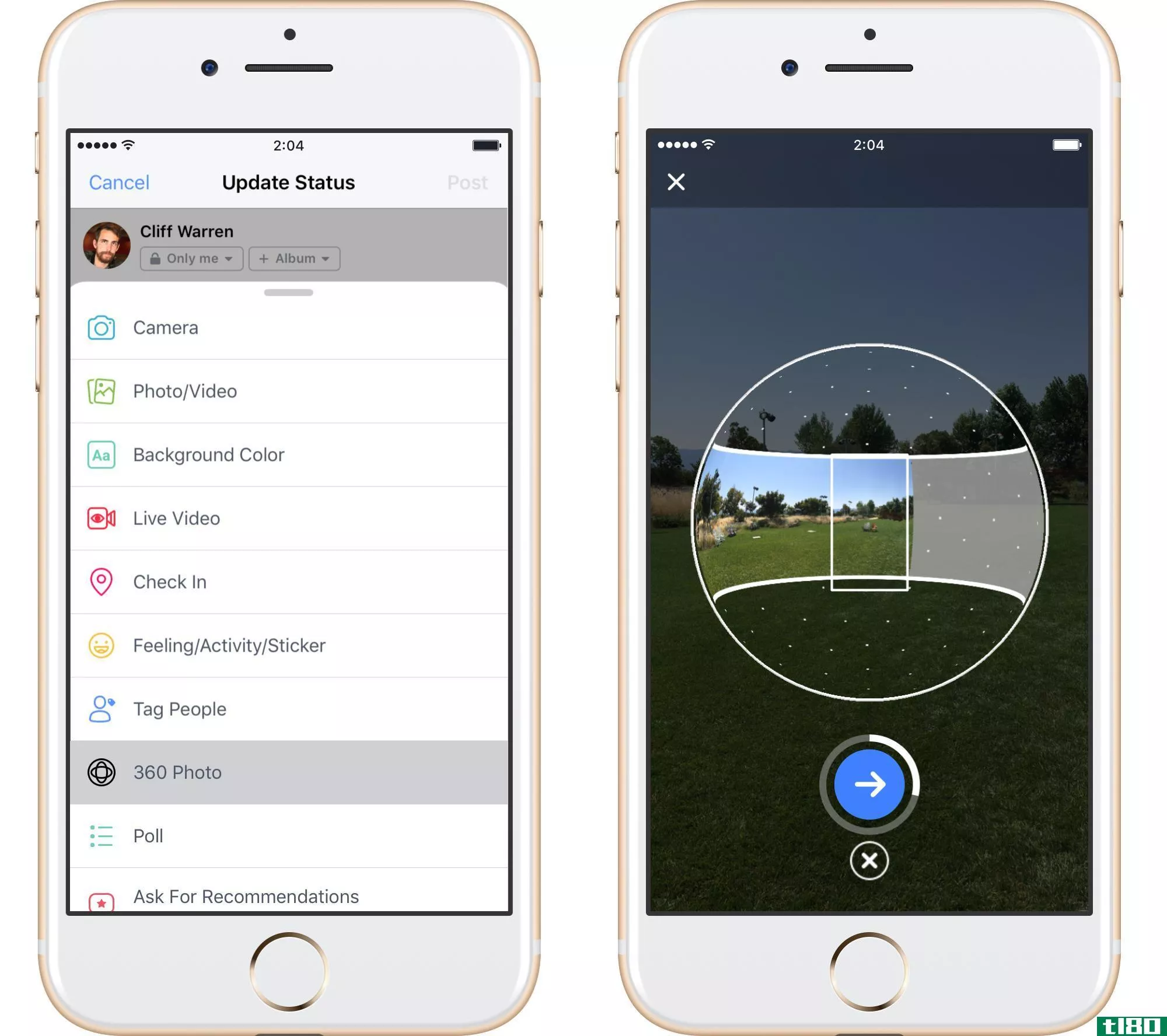 facebook现在允许你在其应用程序内拍摄360度照片