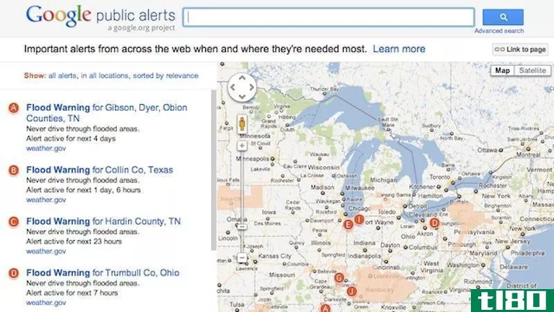 谷歌地图在搜索结果中添加公共安全警报