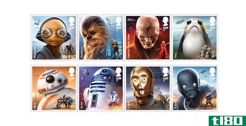 英国邮政局展示了一堆可爱的星球大战邮票
