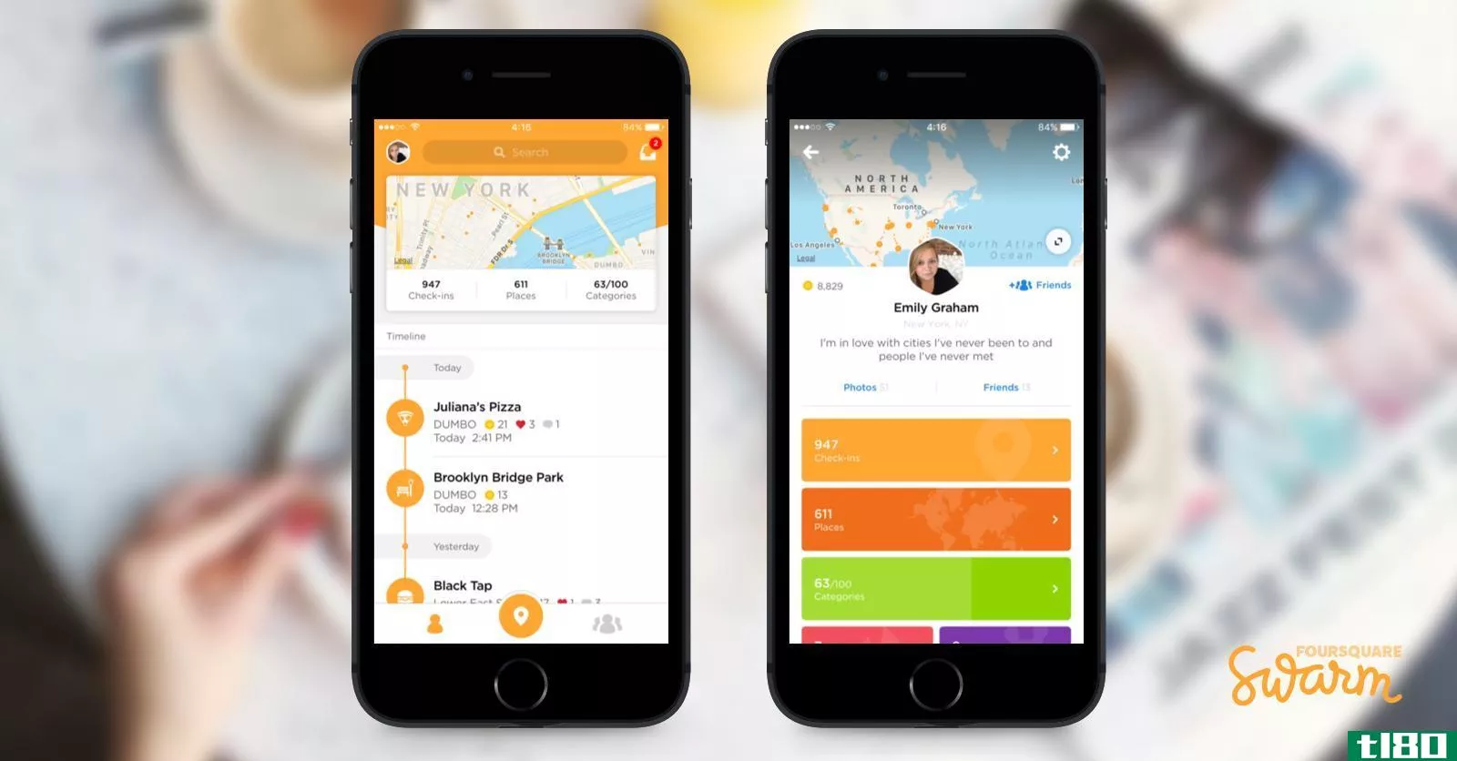 foursquare重新设计的swarm应用程序是一个记录你旅行的日志