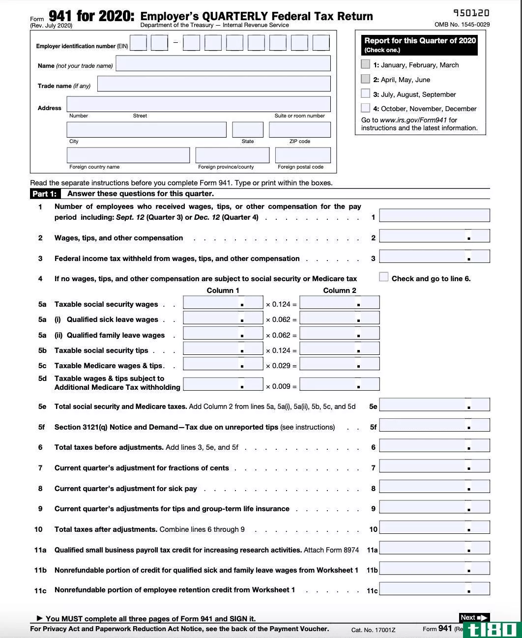 表格941：雇主季度联邦纳税申报表定义