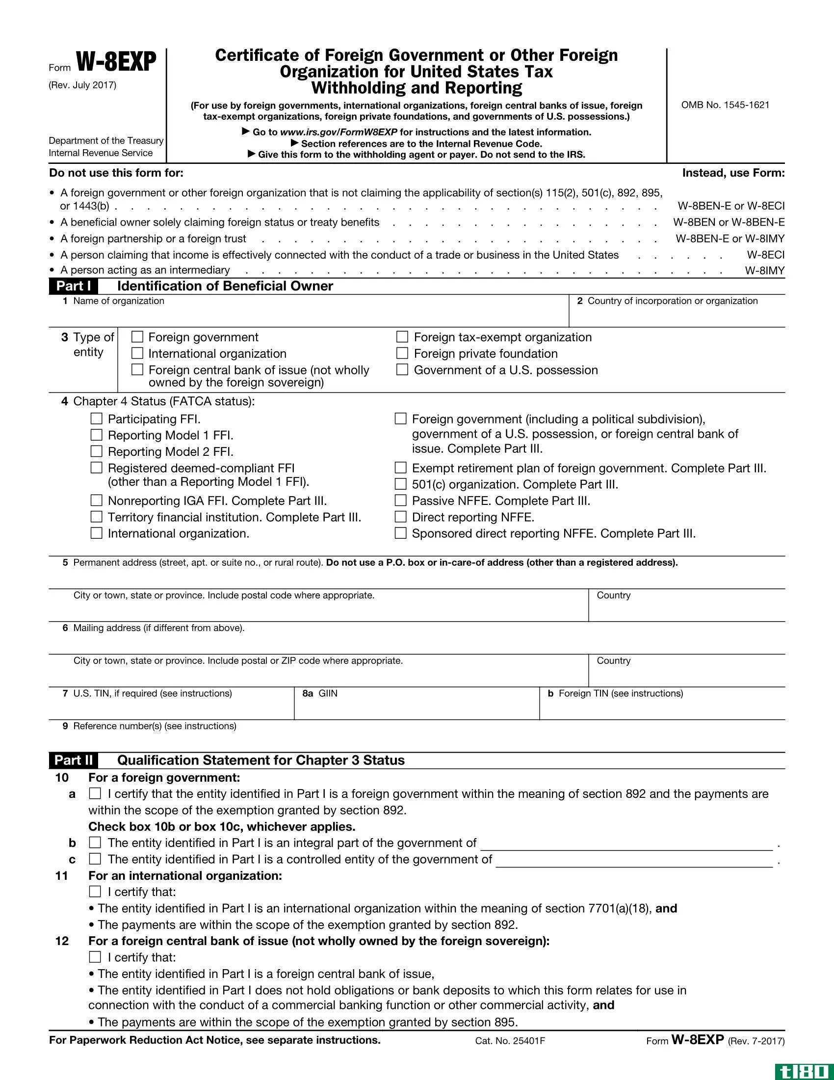 Form W-8EXP