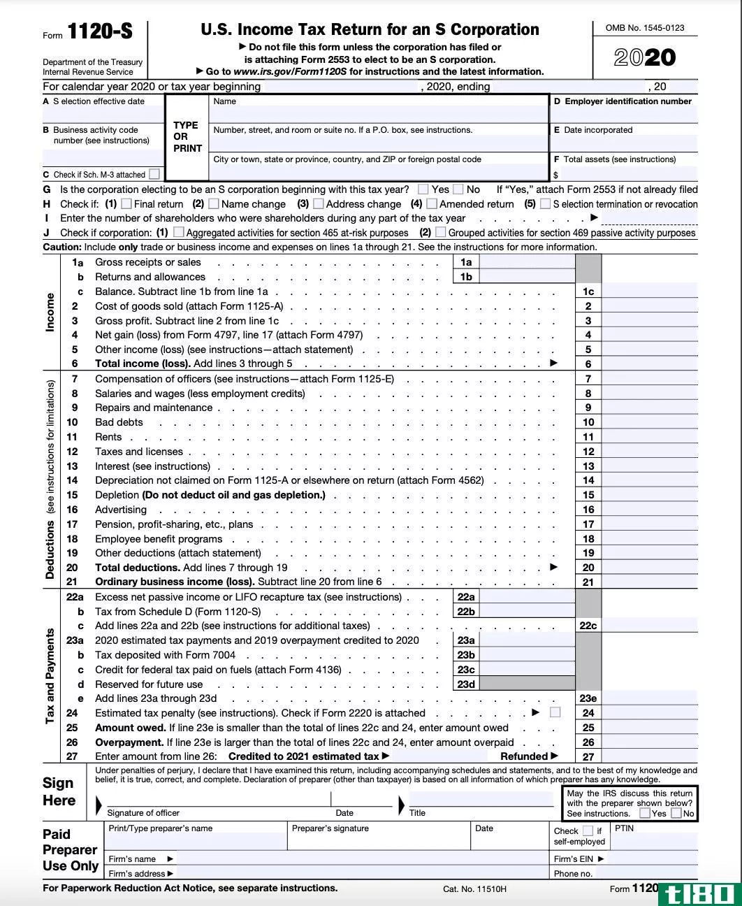 Form 1120-S Page 1.