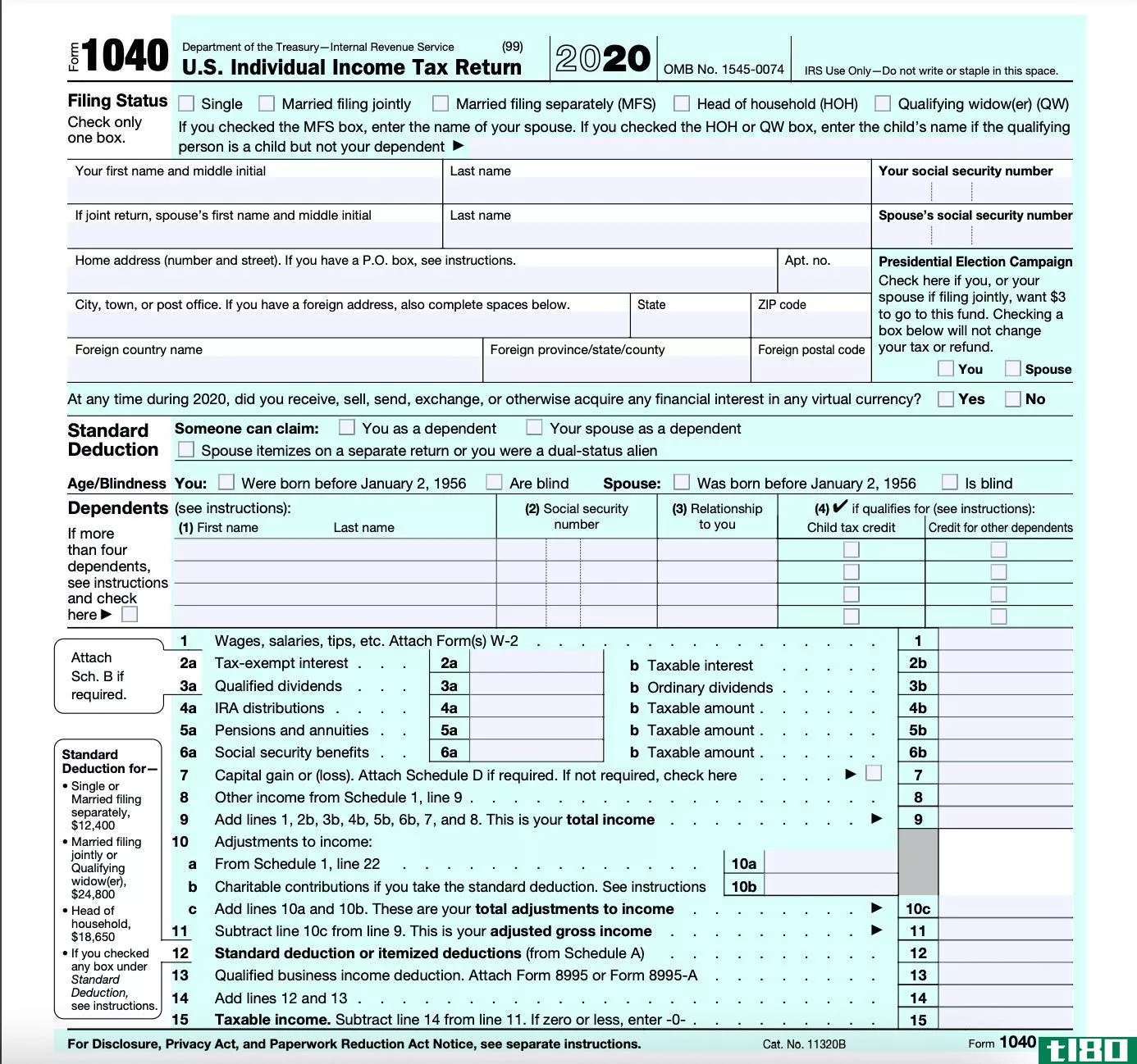 Form 1040 Page 1.