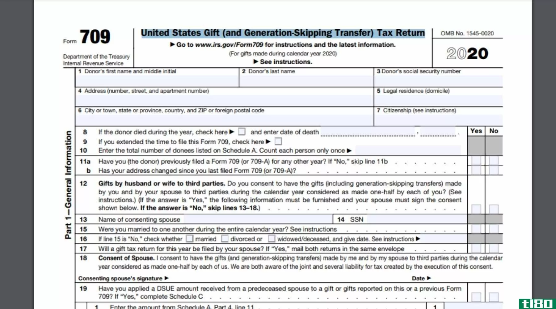 表格709：美国赠与（和代际转移）纳税申报表