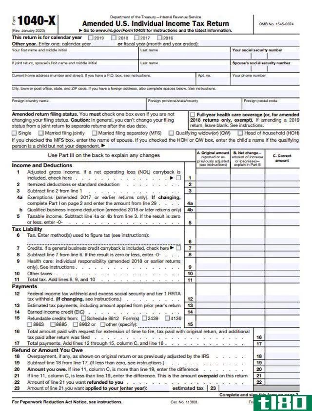 表格1040-x：修订的美国个人所得税申报表定义