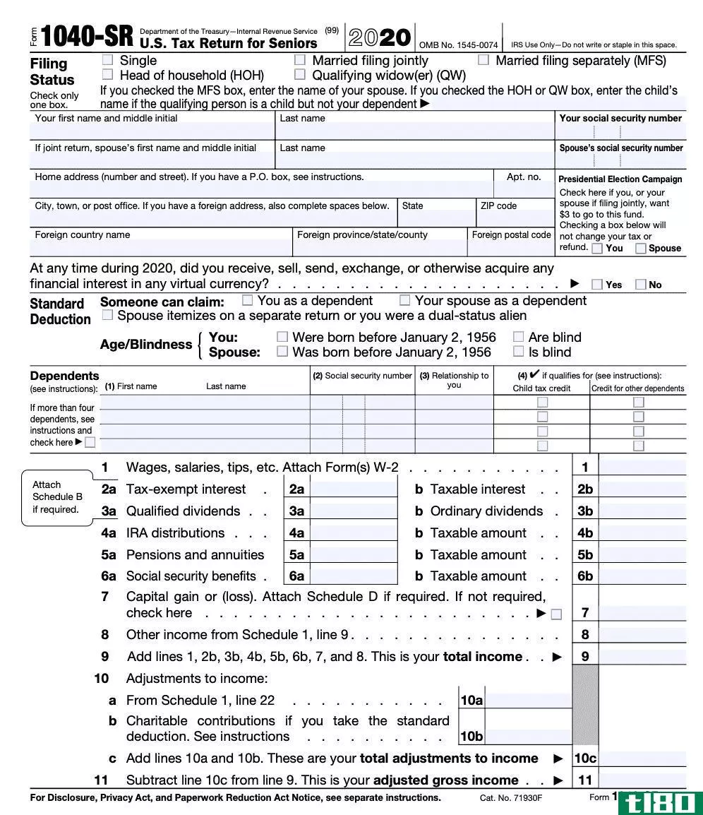表格1040 sr：美国老年人纳税申报表