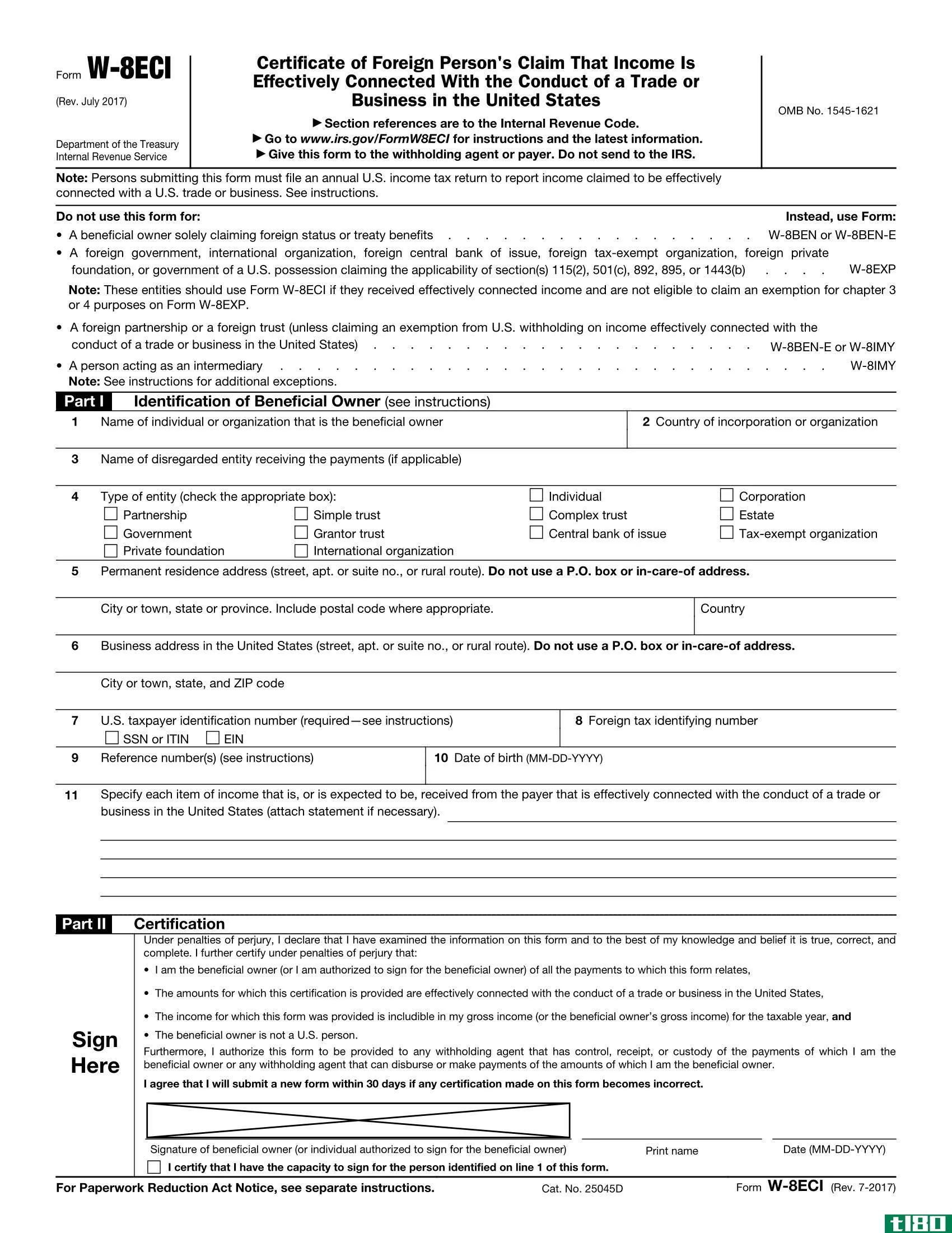 Form W-8ECI