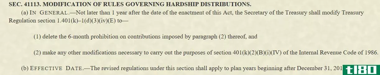 Excerpt from U.S. legislation describing a hardship withdrawal