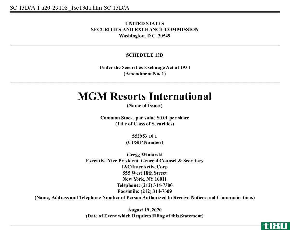 MGM Resorts International 13D Filing Example