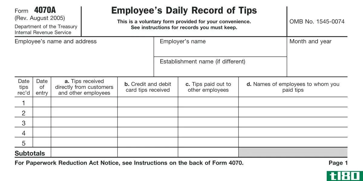 表格4070a：员工每日小费定义记录