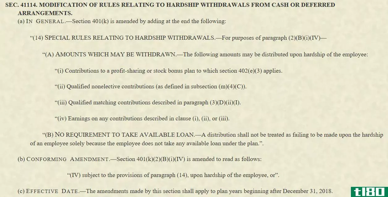 Additional excerpt from legislation defining a hardship withdrawal with regards to cash or deferred arrangements