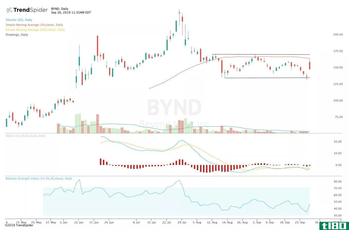 Chart showing the share price performance of Beyond Meat, Inc. (BYND)