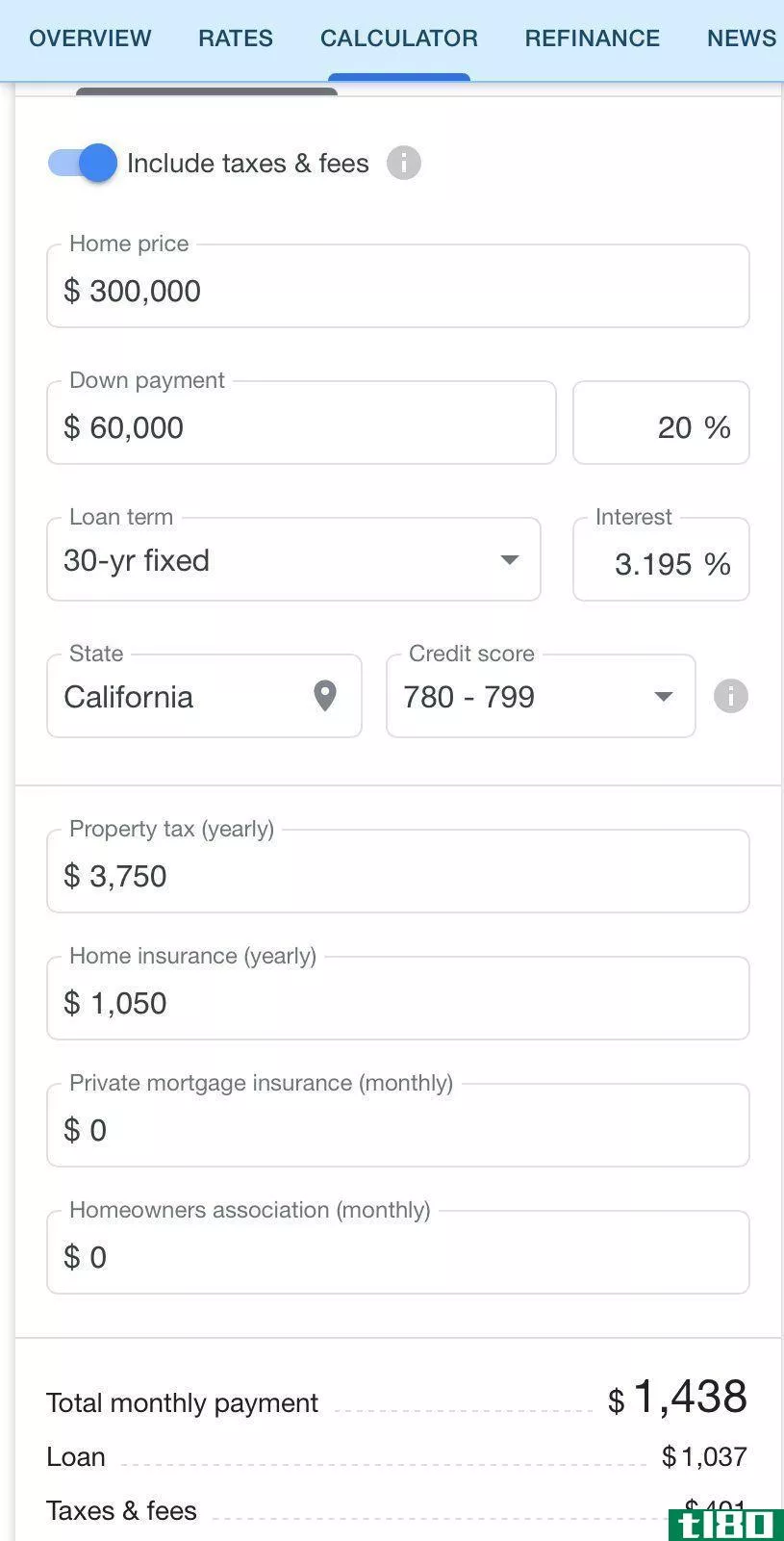 Google mortgage calculator