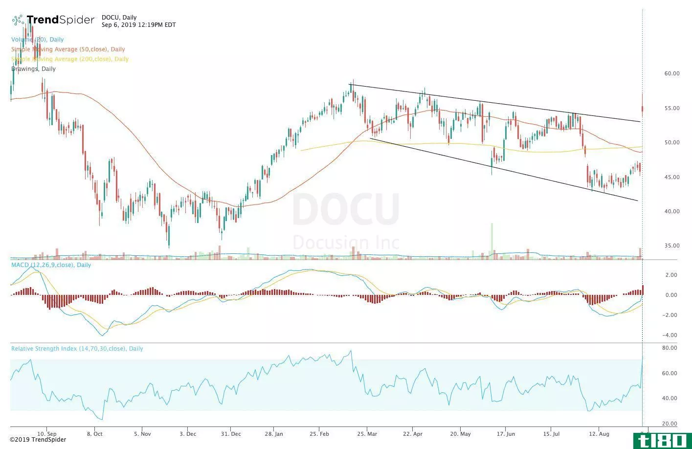 Chart showing the share price performance of DocuSign, Inc. (DOCU)