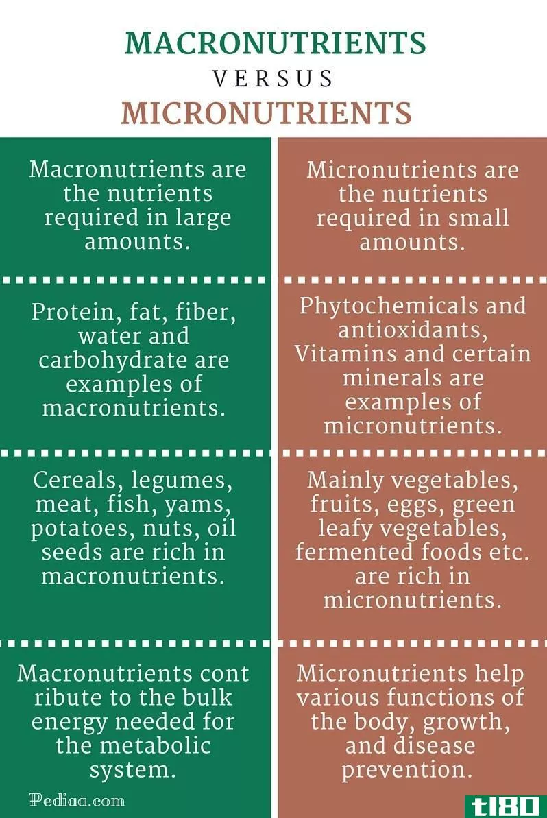 大量营养素(macronutrients)和微量营养素(micronutrients)的区别